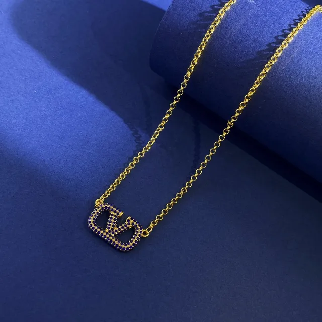 Gold-Tone V Monogram Pavé Blue Stone Necklace 3