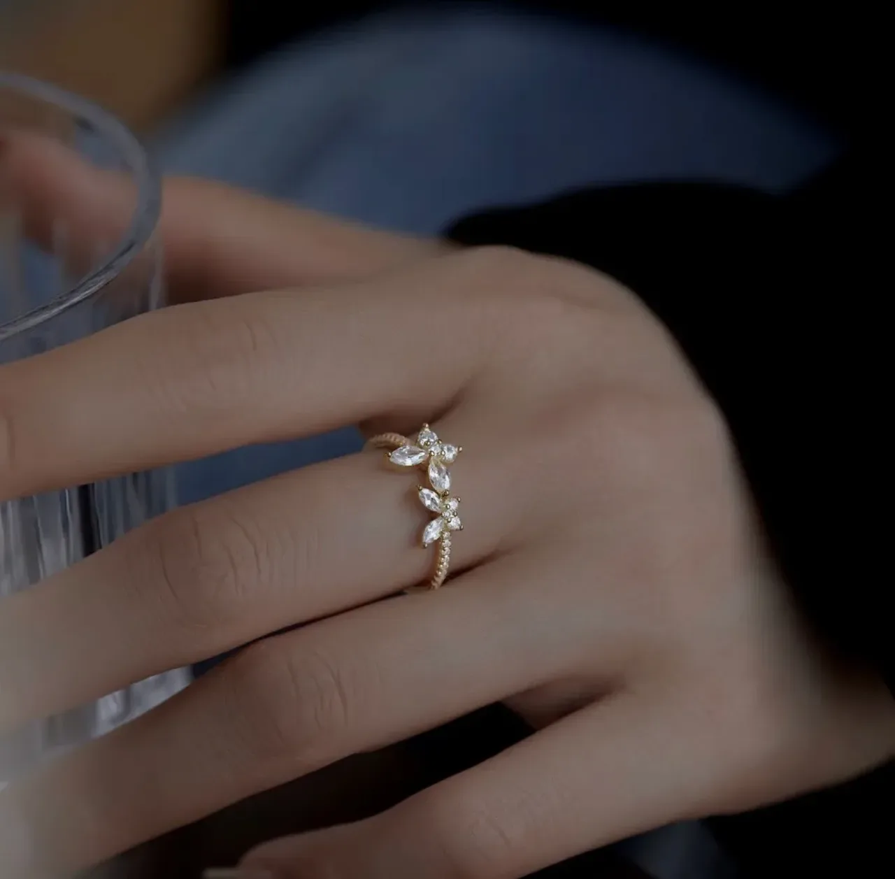 Gold-Toned Crystal Butterfly Motif Ring 2