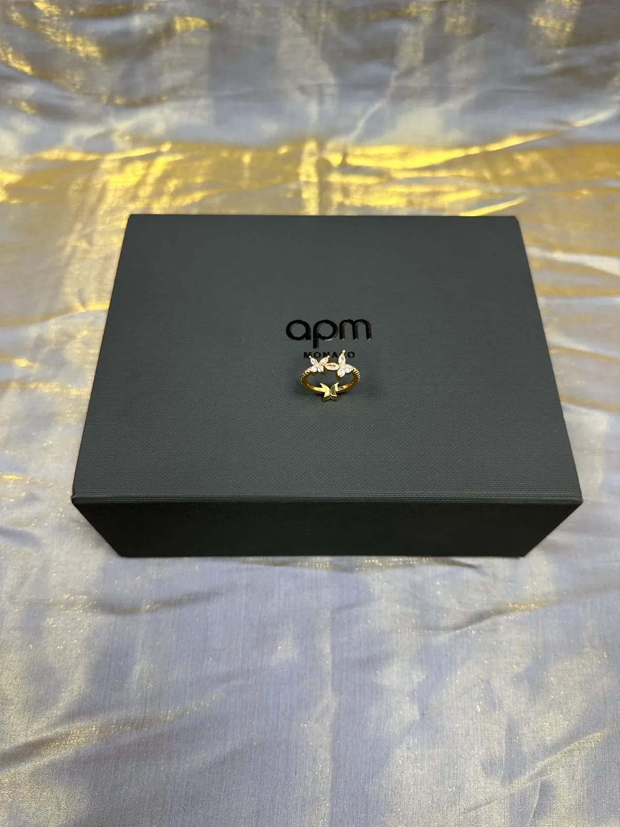 Gold-Toned Crystal Butterfly Motif Ring 5