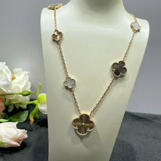 Gold White Chain Five Clover Pendants Necklace