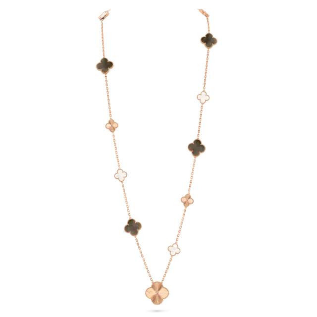 Gold White Chain Five Clover Pendants Necklace 9