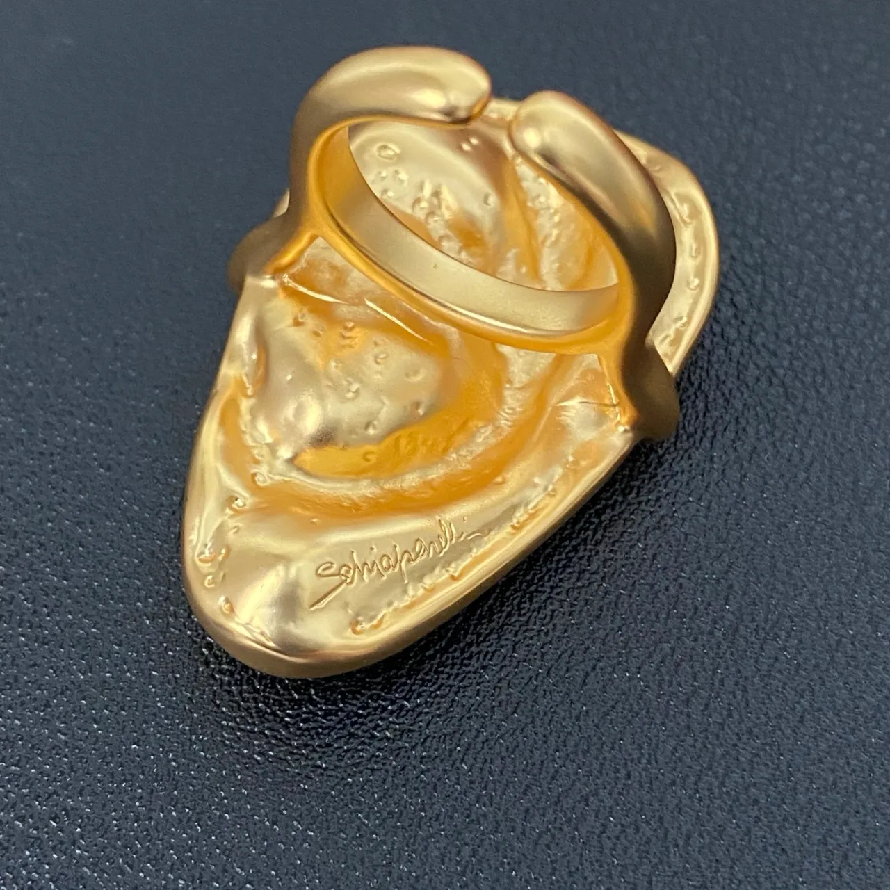 Gold White Sculptural Ear Silhouette Polished Metal Brooch 3