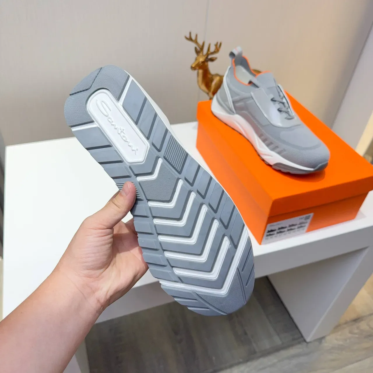 Gray and Orange Knit Slip-On Lifestyle Sneakers 3