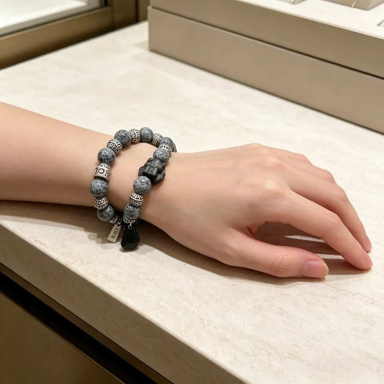 Gray Black Beaded Handcrafted-Style Bracelet 3