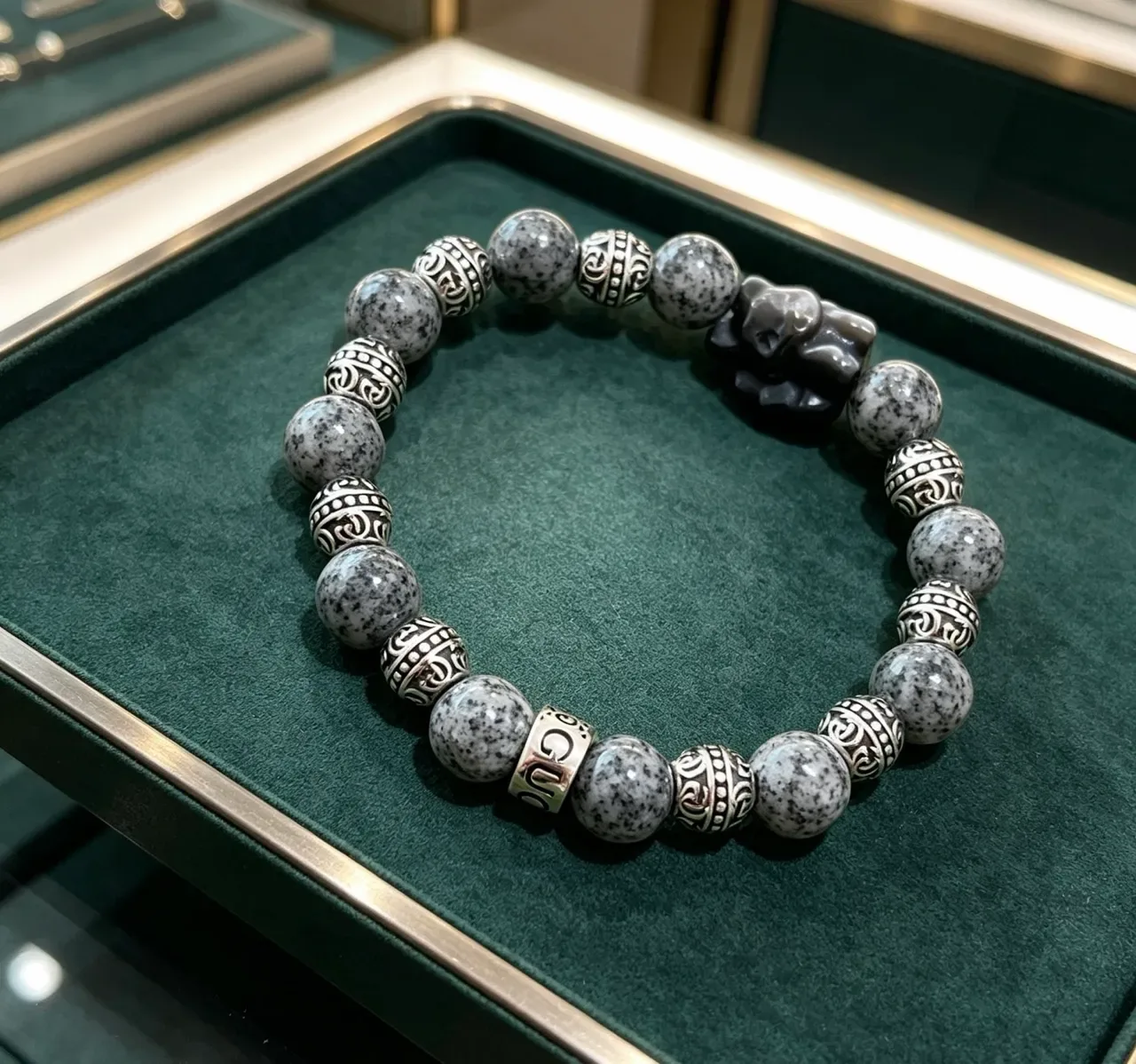 Gray Black Beaded Handcrafted-Style Bracelet 4