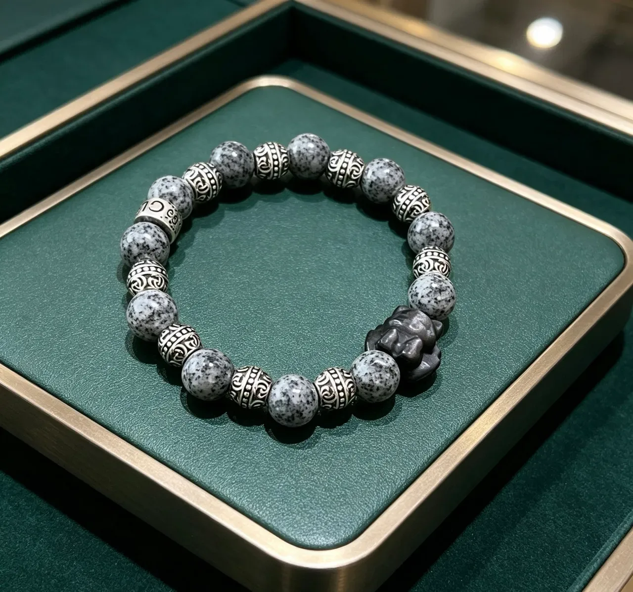 Gray Black Beaded Handcrafted-Style Bracelet 9