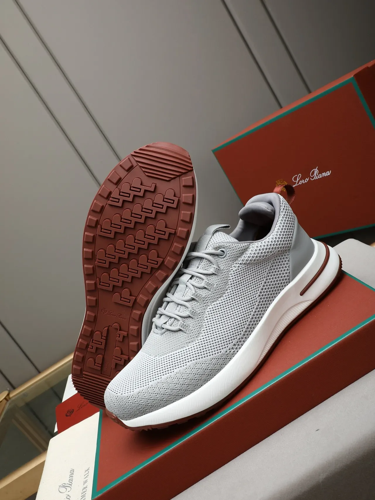 Gray Brown Knit Upper Sculpted White Midsole Sneakers 4