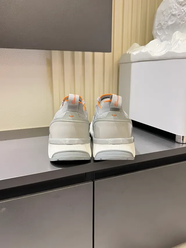 Gray Orange Knit Upper Layered Synthetic Overlays Sneakers 2
