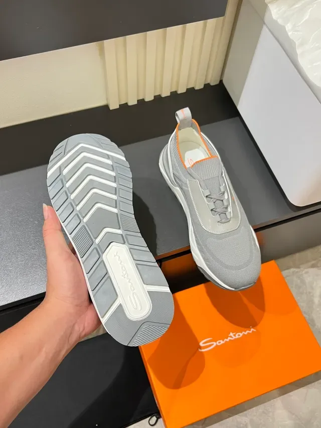 Gray Orange Knit Upper Layered Synthetic Overlays Sneakers 3