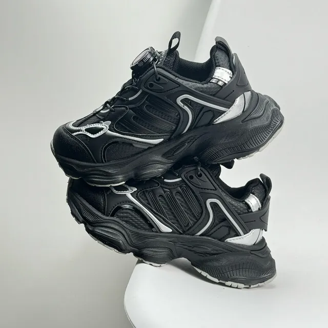Gray Red Oversized Sole Layered Synthetic Overlays Chunky Sneakers 4