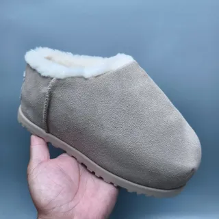 Gray Suede Shearling-Lined Slip-On Casual Shoe