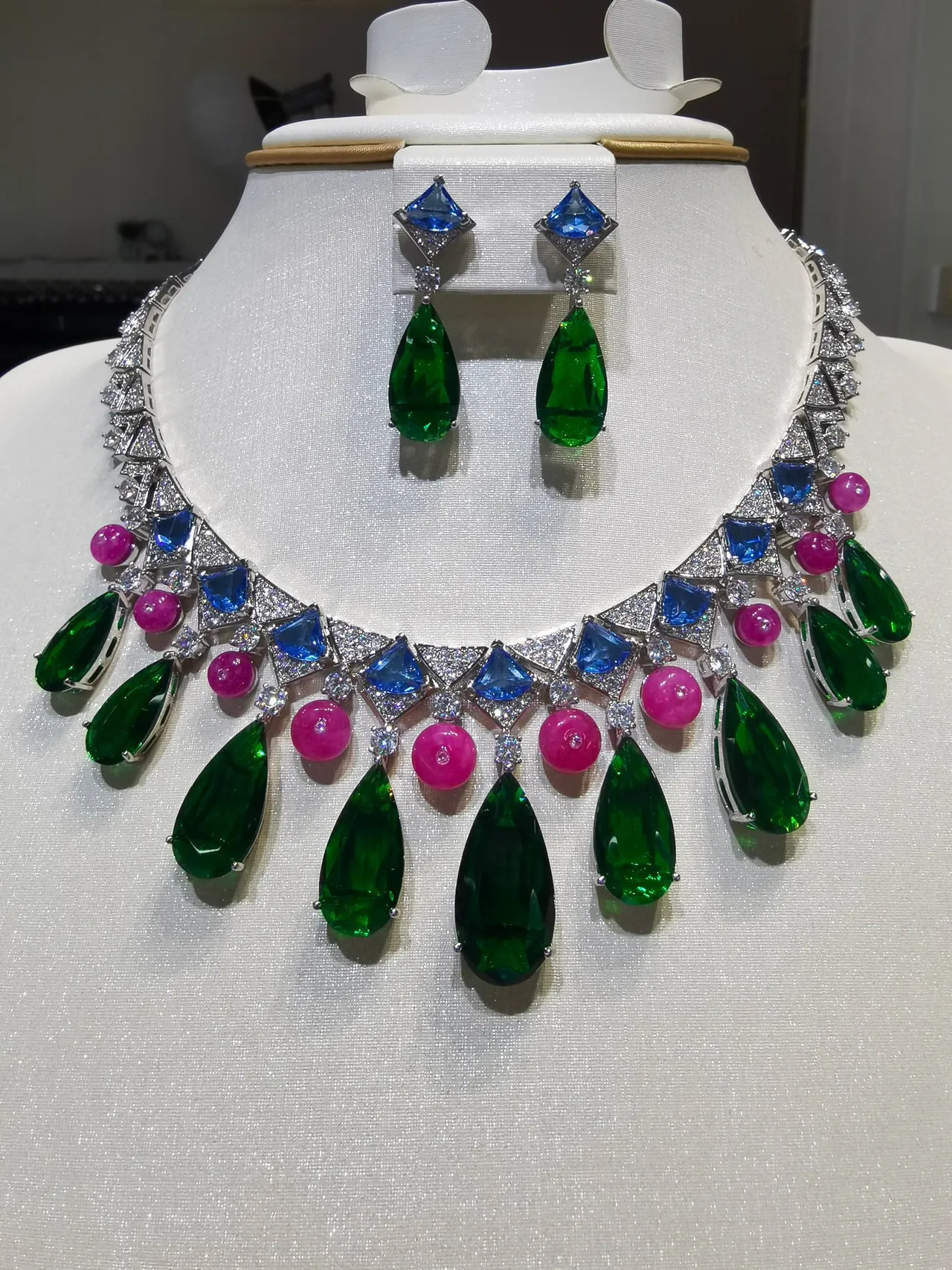 Green and Blue Multi-Stone Drop Earrings 7