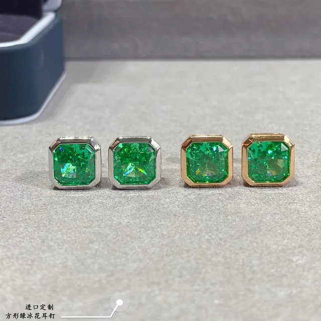 Green Gold Square-Cut Gemstone Earrings 7