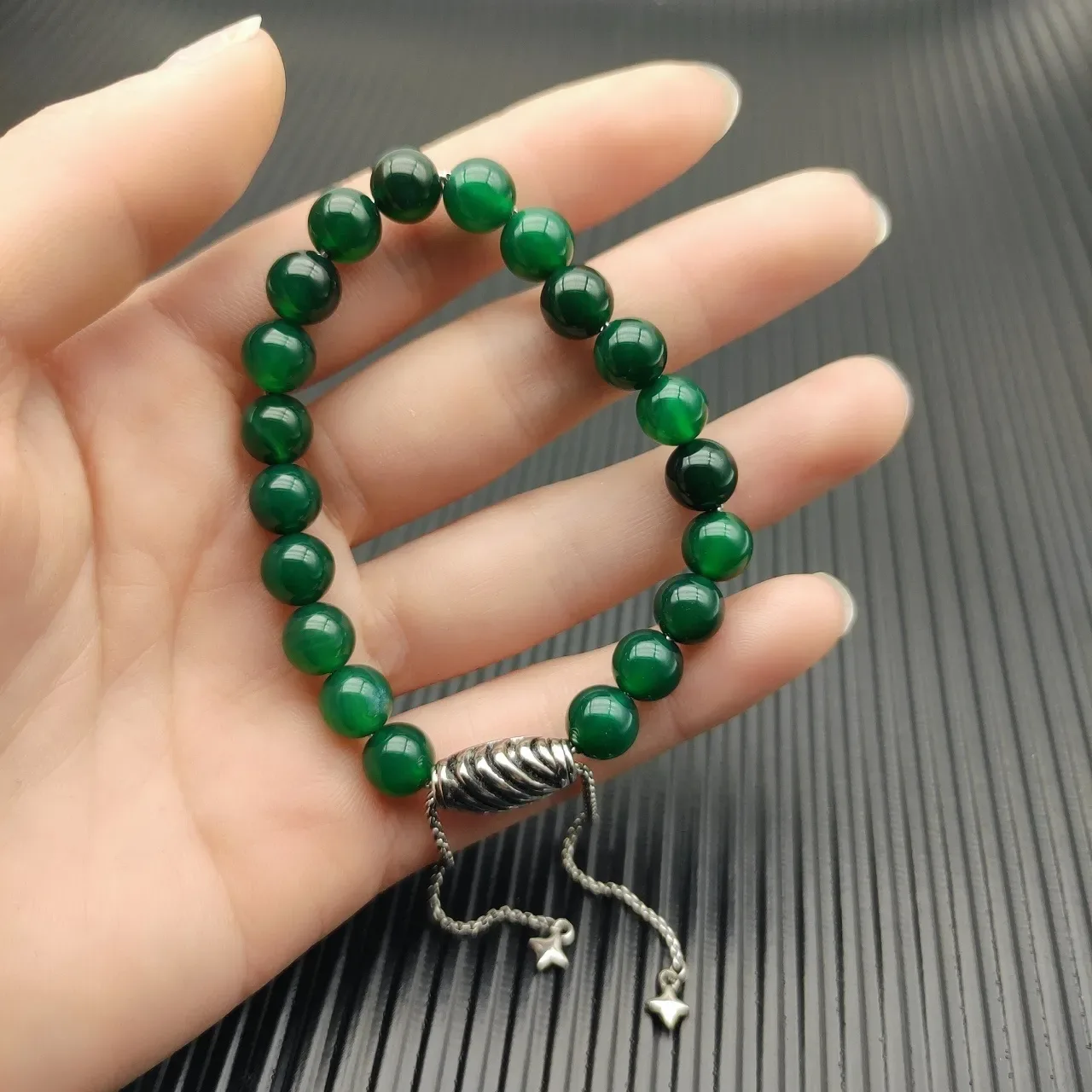 Green Silver Stone Beads Barrel Clasp Bracelet 4