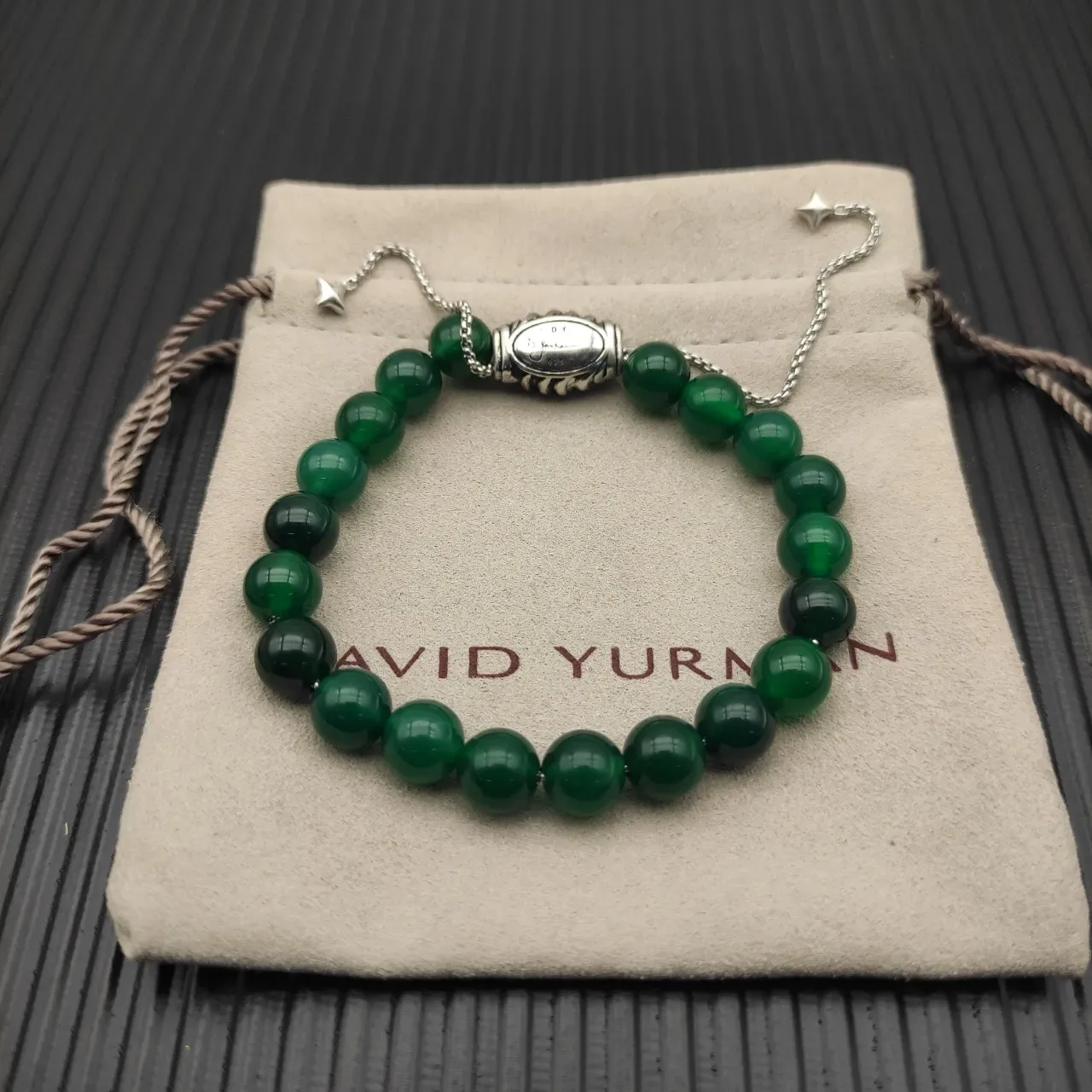 Green Silver Stone Beads Barrel Clasp Bracelet 6