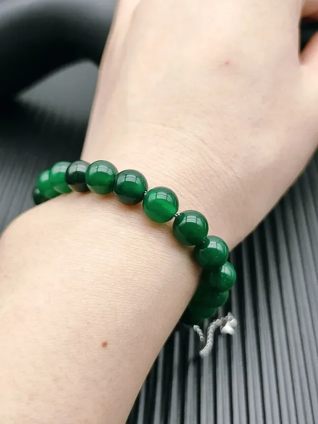 Green Silver Stone Beads Barrel Clasp Bracelet 7