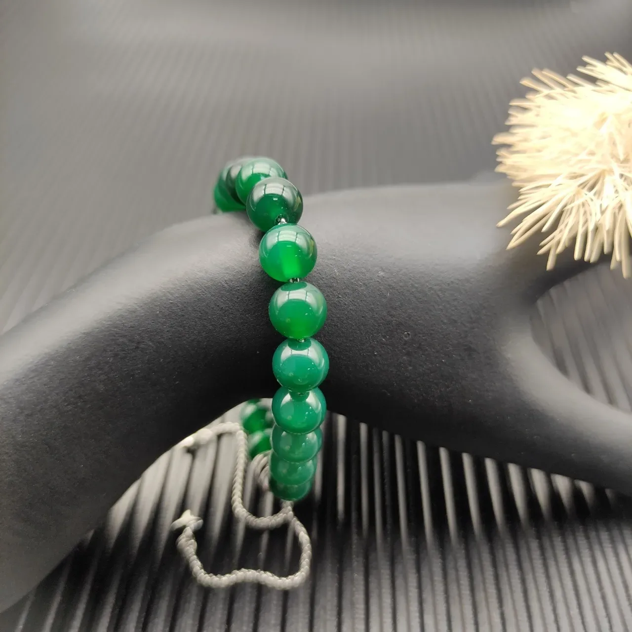 Green Silver Stone Beads Barrel Clasp Bracelet 9