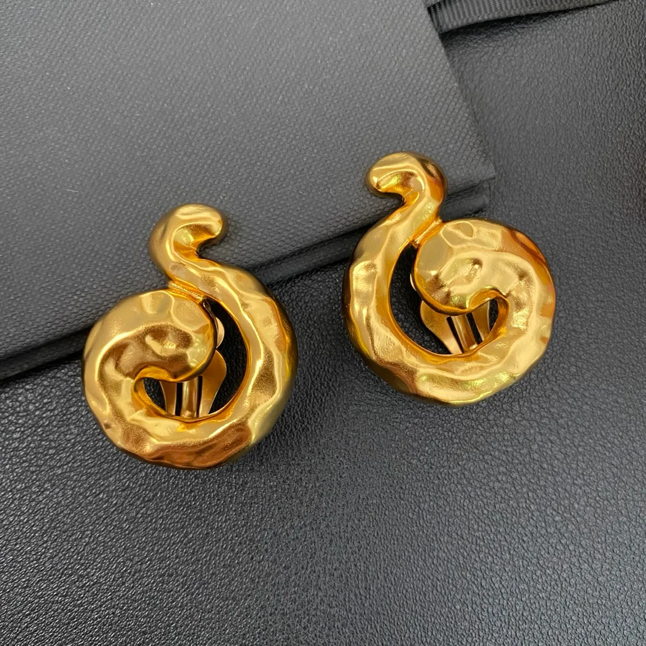 Hammered Gold Swirl Sculptural Clip Earrings 4