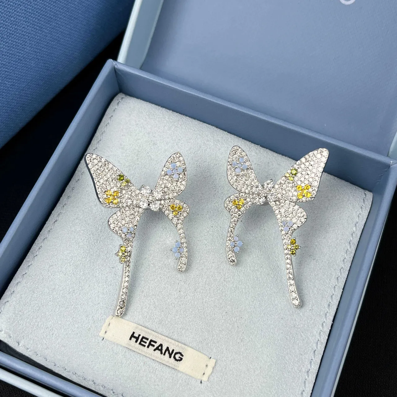 HEFANG Butterfly Pavé Crystal Multicolor Floral Earrings 6