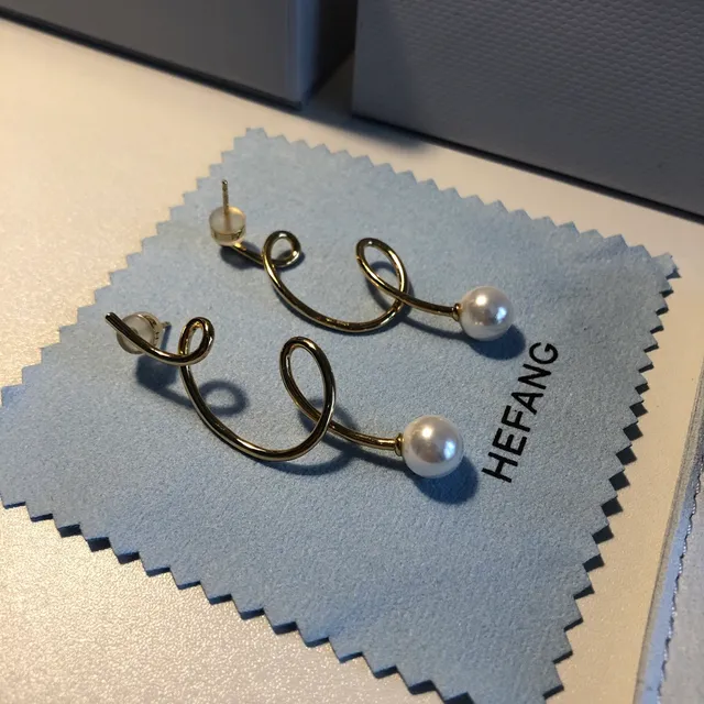 HEFANG Boucles d'oreilles à perles avec fil spiral en ton doré 3
