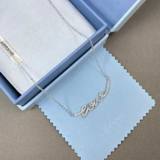HEFANG Love Script Collier Argent Blanc Chaîne Cursive Maillons Fins Pavé