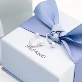 HEFANG حلقات أذن شكل C Pavé بأحجار لؤلؤ