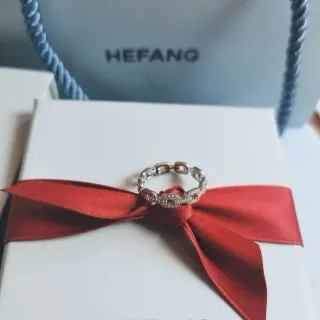 HEFANG 银色 红色 链环带 镶嵌宝石 戒指
