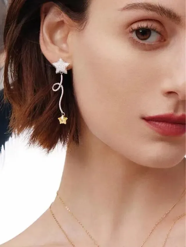 HEFANG Pendientes plata estrella amarilla pavé-set 3