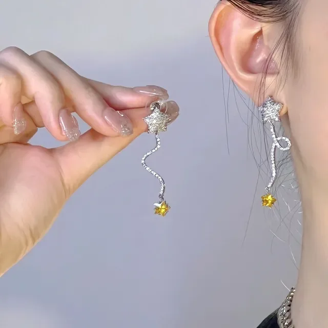 HEFANG Pendientes plata estrella amarilla pavé-set 4