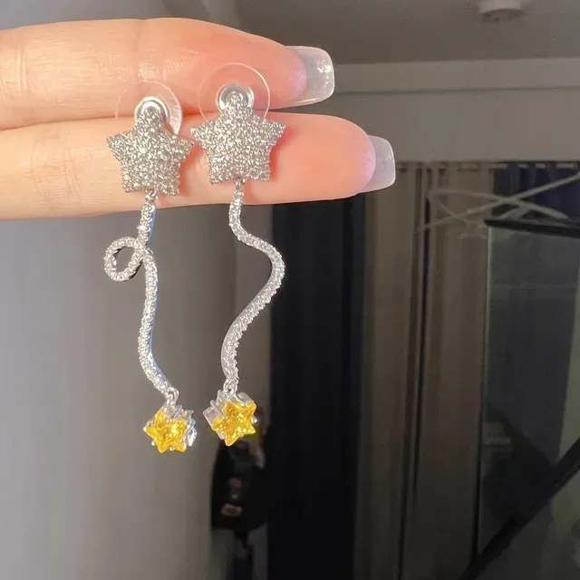 HEFANG Pendientes plata estrella amarilla pavé-set 5