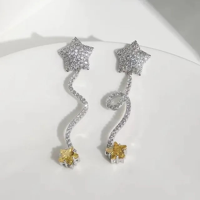 HEFANG Pendientes plata estrella amarilla pavé-set 6