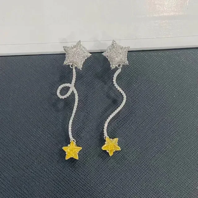 HEFANG Pendientes plata estrella amarilla pavé-set 7