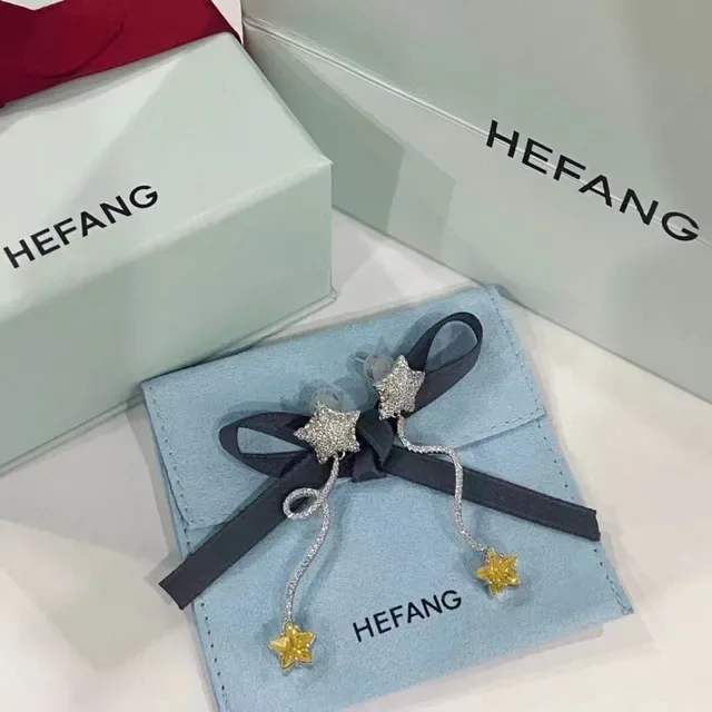 HEFANG Pendientes plata estrella amarilla pavé-set 9