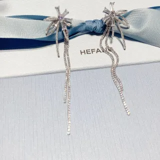 HEFANG أقراط كريستال ستاربيرست مع تاسل