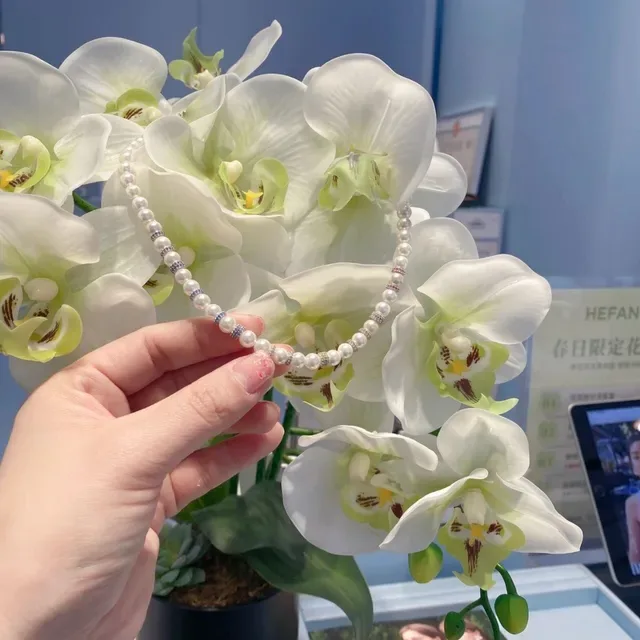 HEFANG Collier de perles blanches et bleues avec espacements métalliques multi-ton 5
