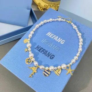 HEFANG সাদা সোনার মুক্তার স্ট্র্যান্ড নৌসেনিক আকর্ষণ মালা