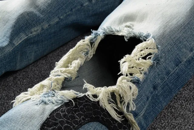 浅洗 distressed snake 刺绣 slim-fit 牛仔裤 3