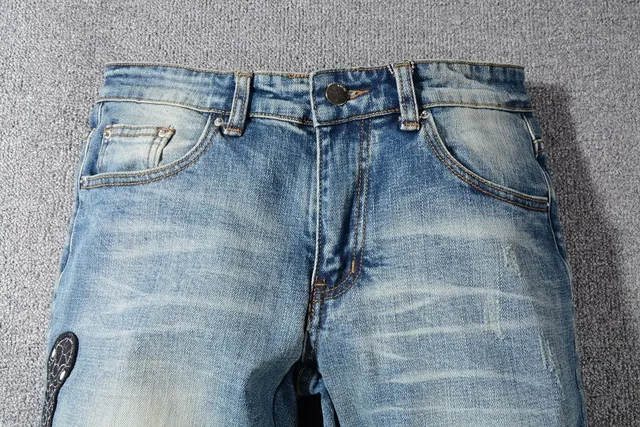 浅洗 distressed snake 刺绣 slim-fit 牛仔裤 5