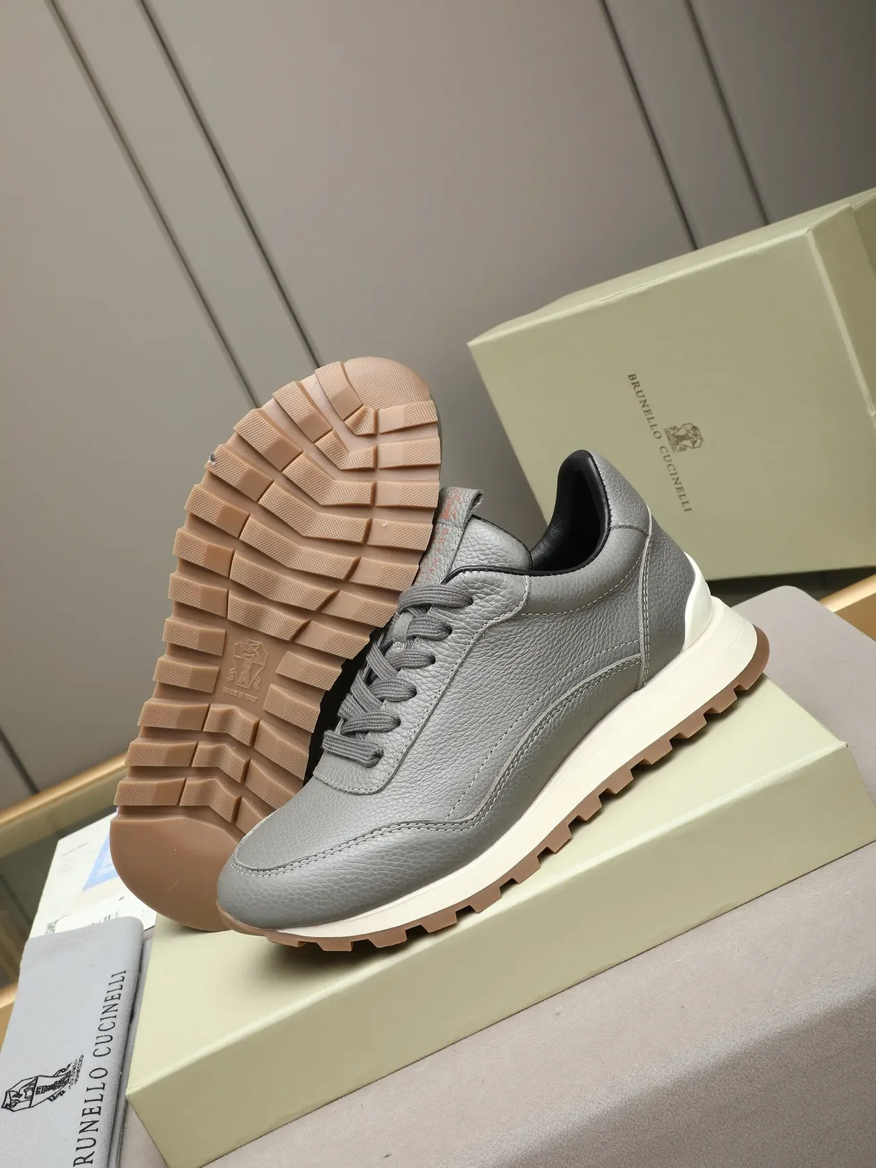Lo Cucinelli Gray Pebbled Leather Lifestyle Sneaker 4
