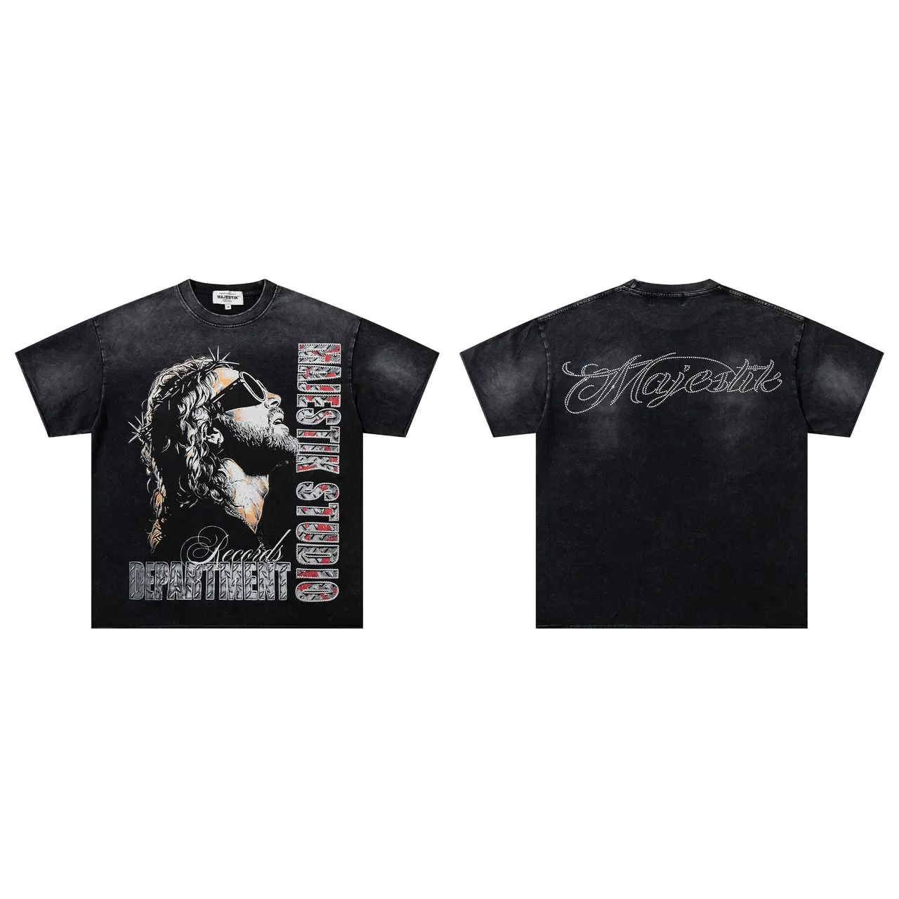 Majestik Distressed Black Graphic Print Oversized T-Shirt 2