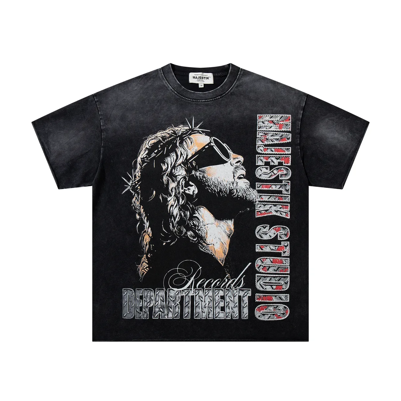 Majestik Distressed Black Graphic Print Oversized T-Shirt 4