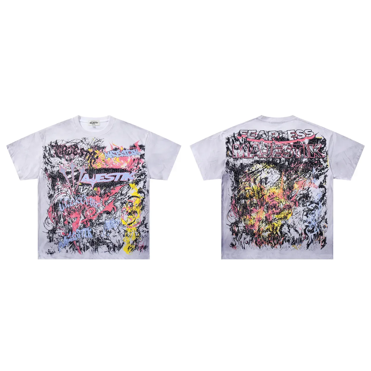 MAJESTIK Distressed Graffiti Print Oversized T-Shirt 2