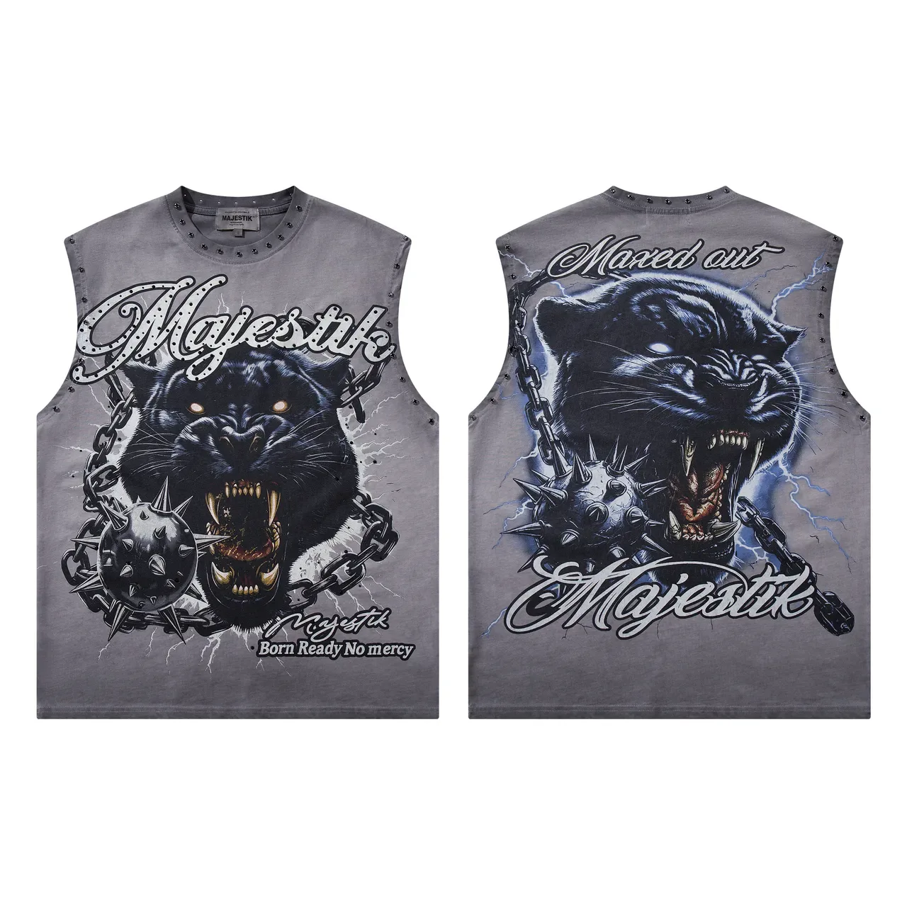 Majestik Top de Gilet avec Impression Panthère et Clous 2