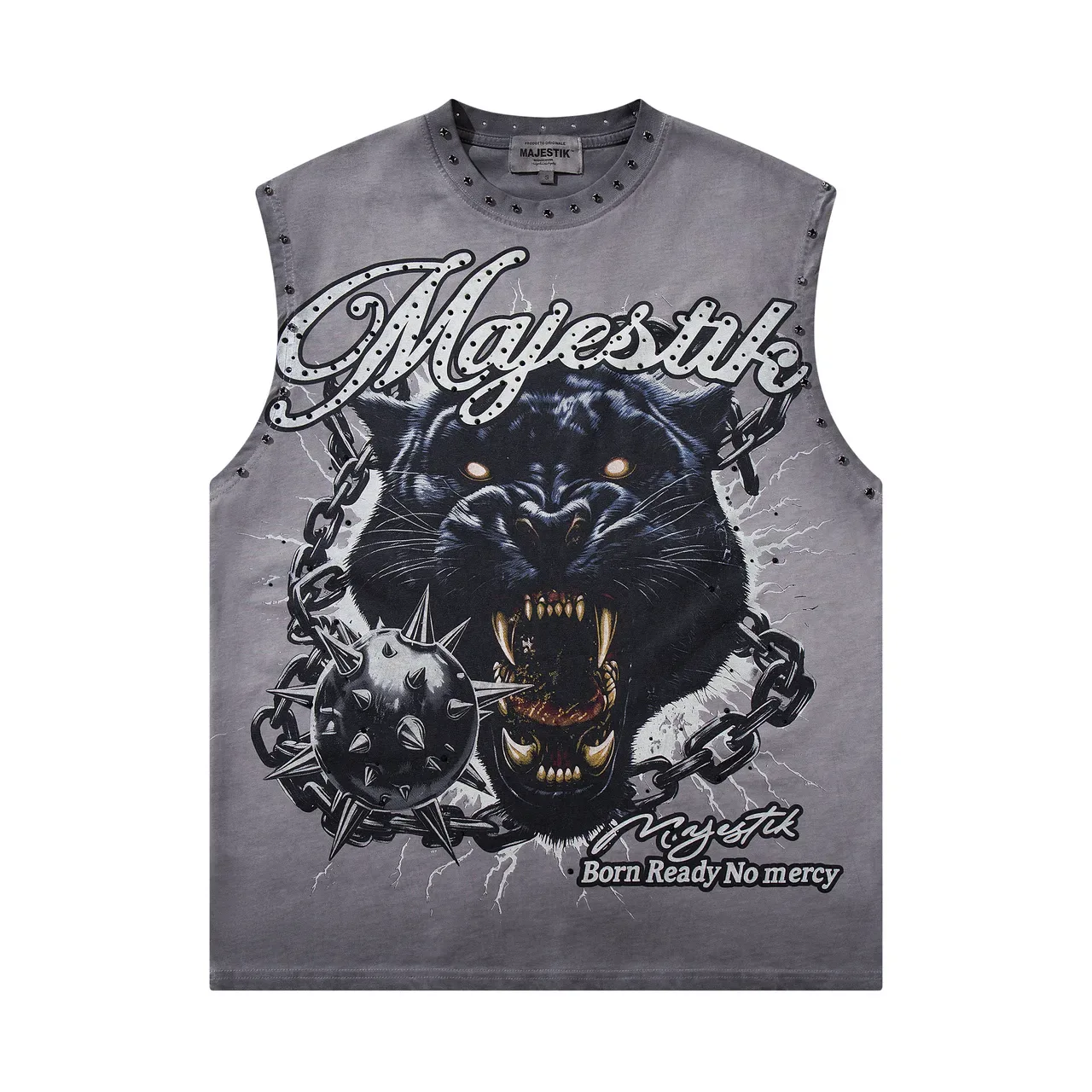 Majestik Top de Gilet avec Impression Panthère et Clous 3