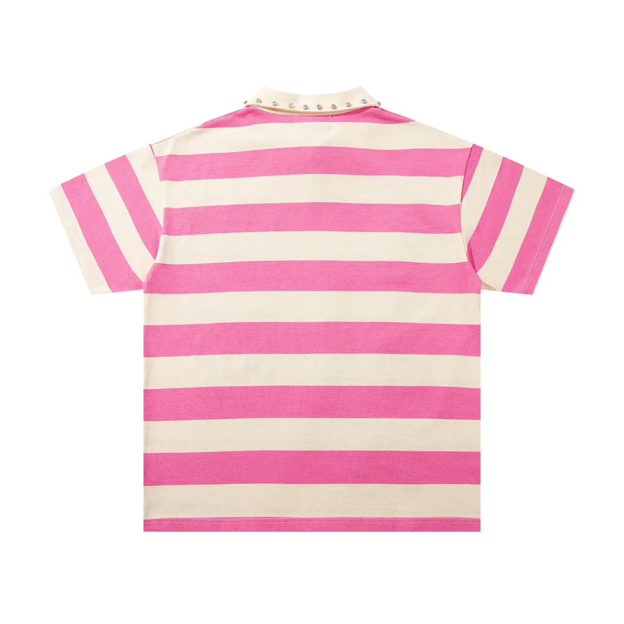 MAJESTIK Polo Rose Beige Rayée avec Col Studded 3