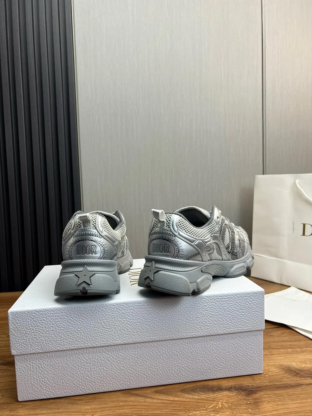 Metallic Silver Mesh and Synthetic Chunky Sneakers 5