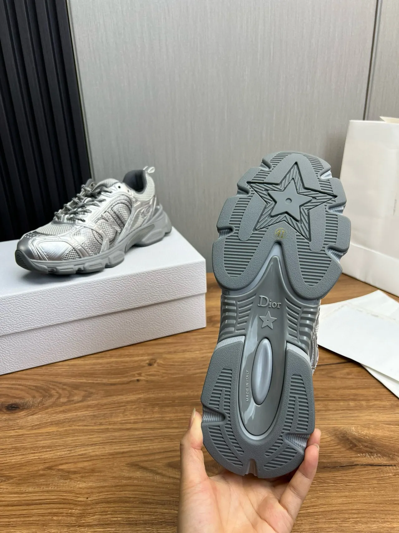 Metallic Silver Mesh and Synthetic Chunky Sneakers 8