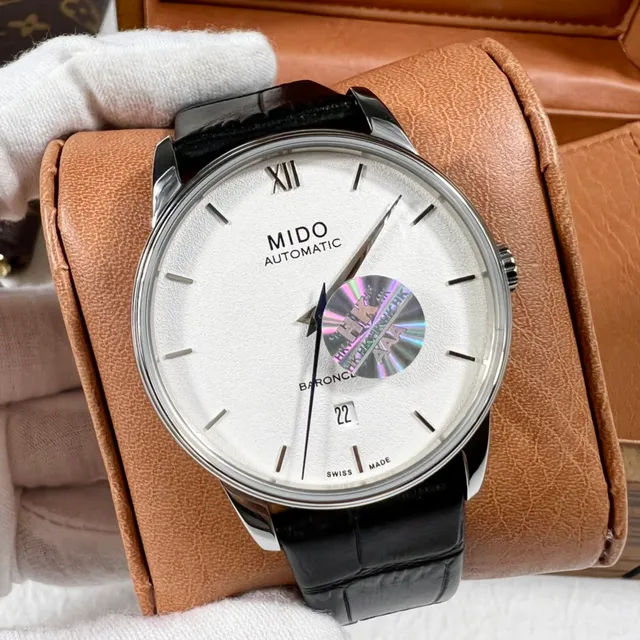 Mido Baroncelli White Dial Black Alligator Strap Mechanical Watch 2