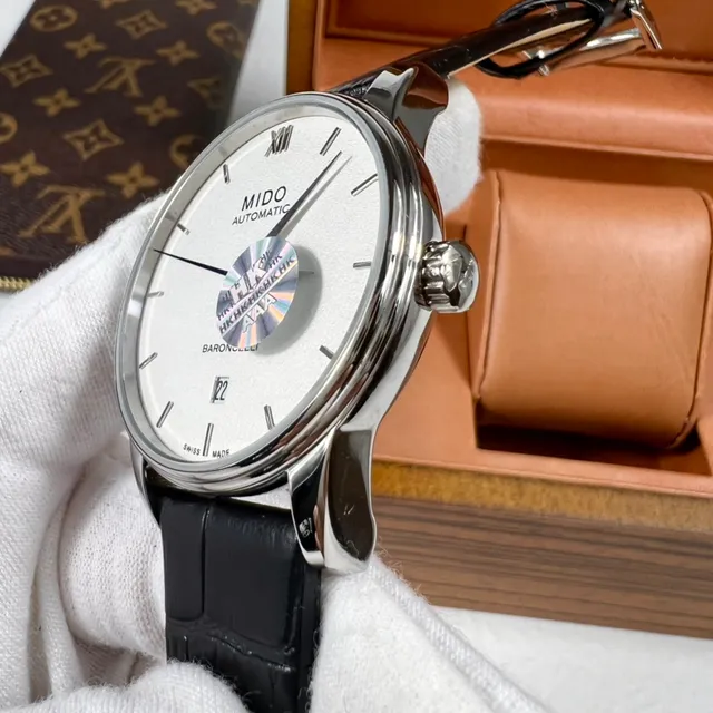 Mido Baroncelli White Dial Black Alligator Strap Mechanical Watch 6