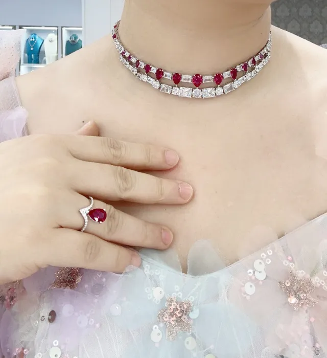 多排红宝石和钻石领项链 8